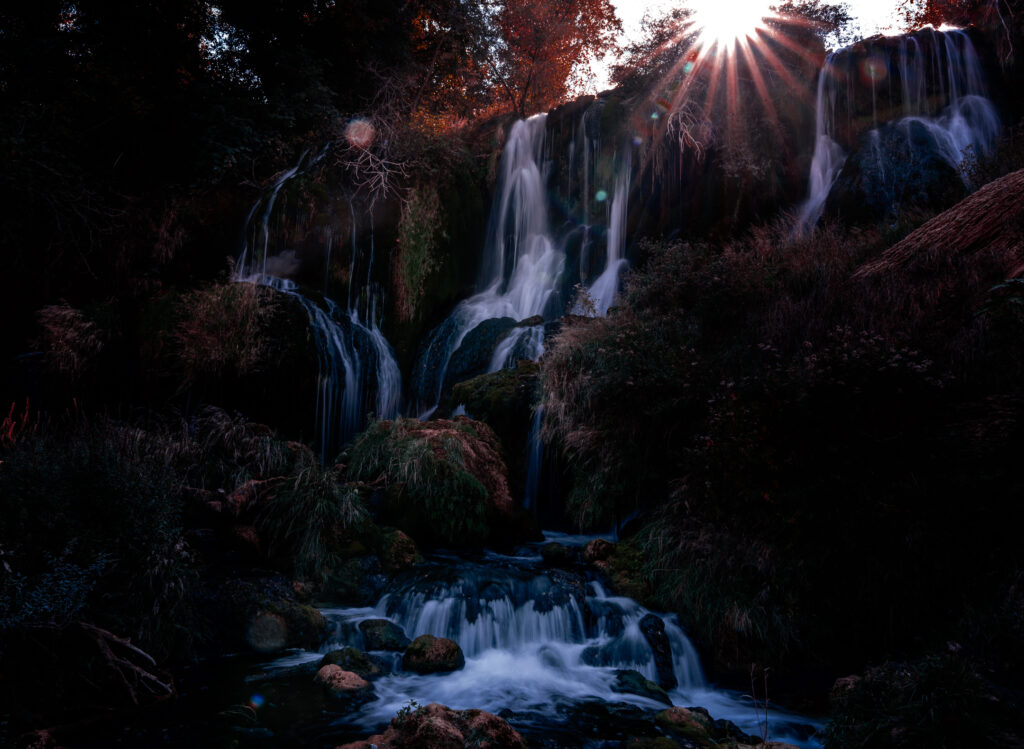 Kravice Waterfall with sun in frame