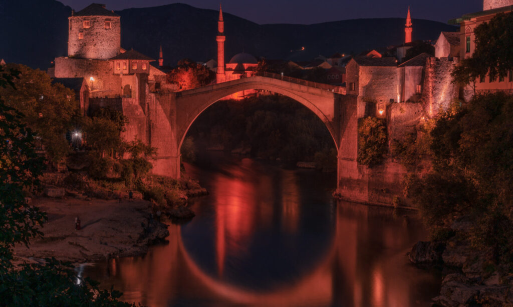 Mostar Old bridge at night 