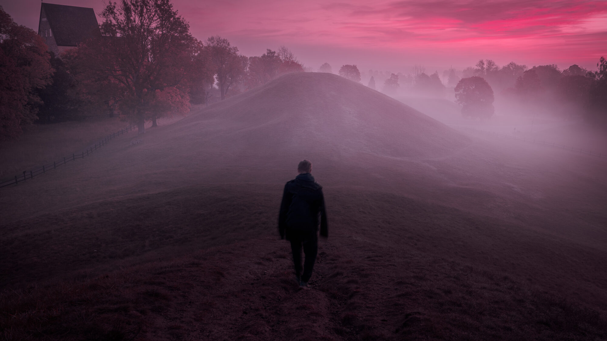 Gamla Uppsala burial fog sunrise