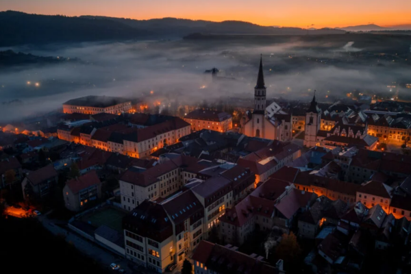 Levoca morning fog drone photography