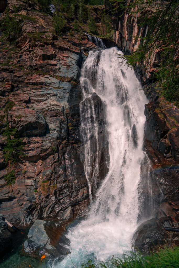 Gran-Paradiso-National-Park-Family-road-trip-in-Northern-Italy-Lillaz-Waterfalls-huge-fall