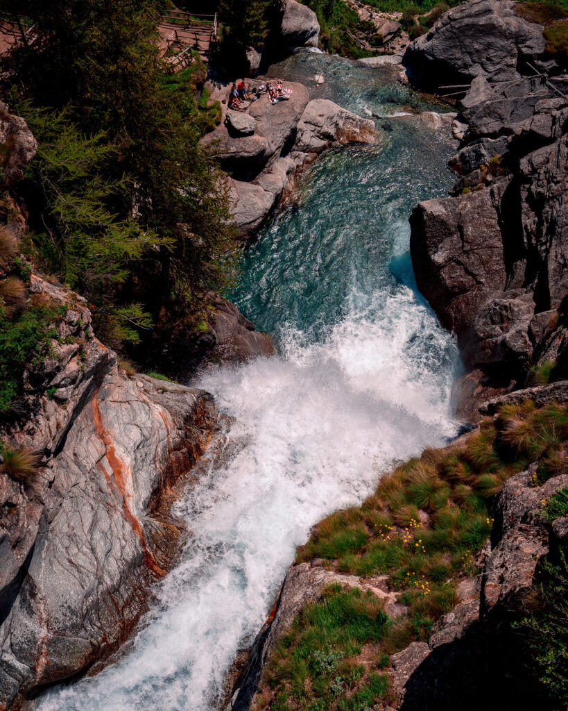 Gran-Paradiso-National-Park-Family-road-trip-in-Northern-Italy-Lillaz-Waterfalls-looking-down