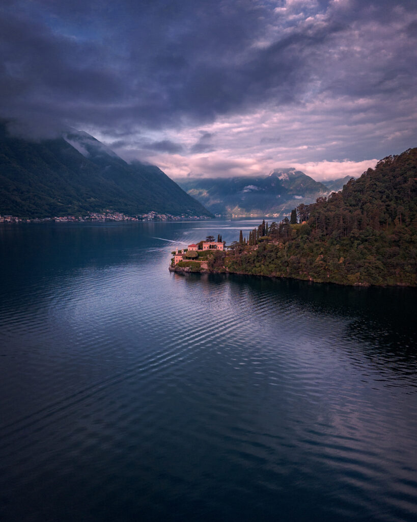 Lake-Como-Family-road-trip-in-Northern-Italy-Villa-del-Balbianello-drone-shot
