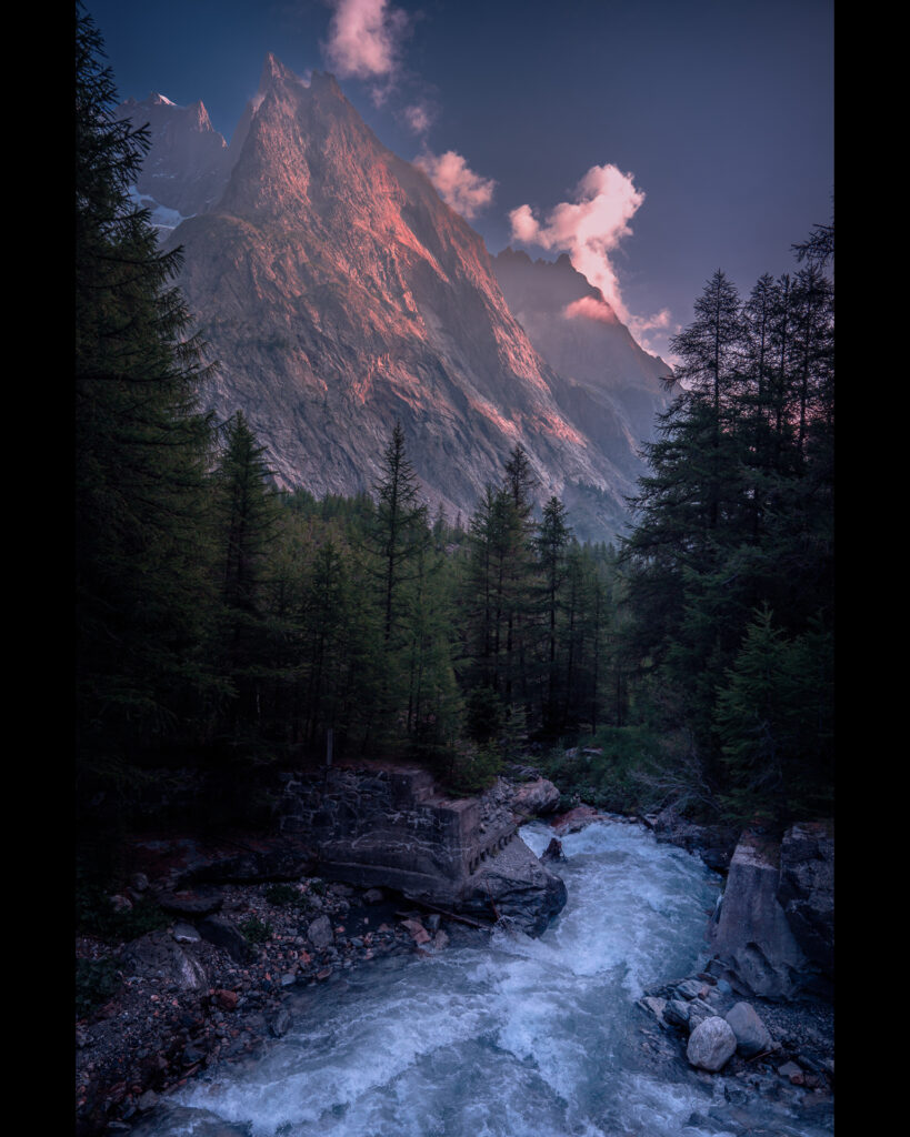 Monte-Bianco-valley-Family-road-trip-in-Northern-Italy-stream-and-mountain