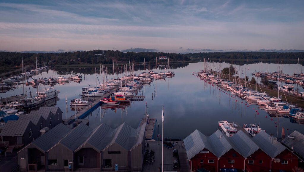 Trosa-Sodermanland-Sweden-marina-drone-shot-morning