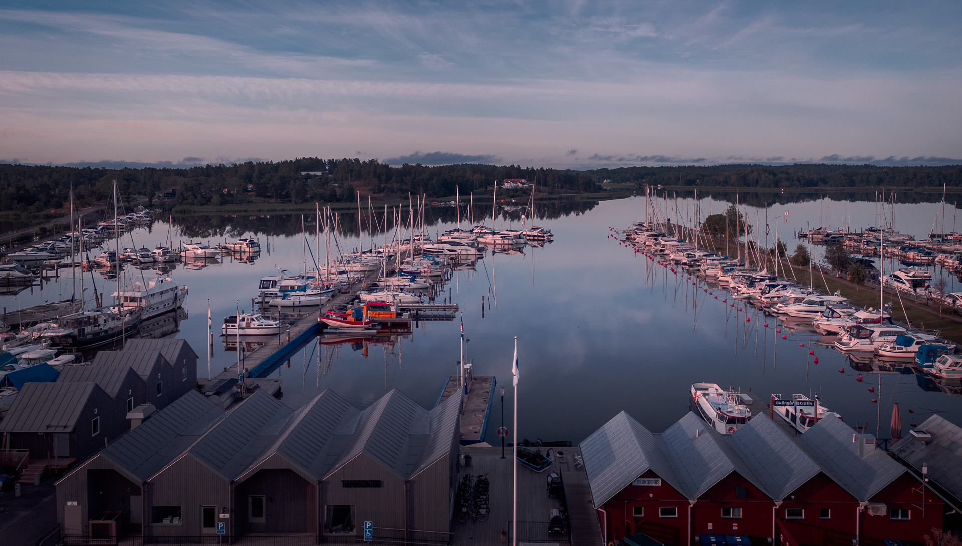 Trosa-Sodermanland-Sweden-marina-drone-shot-morning