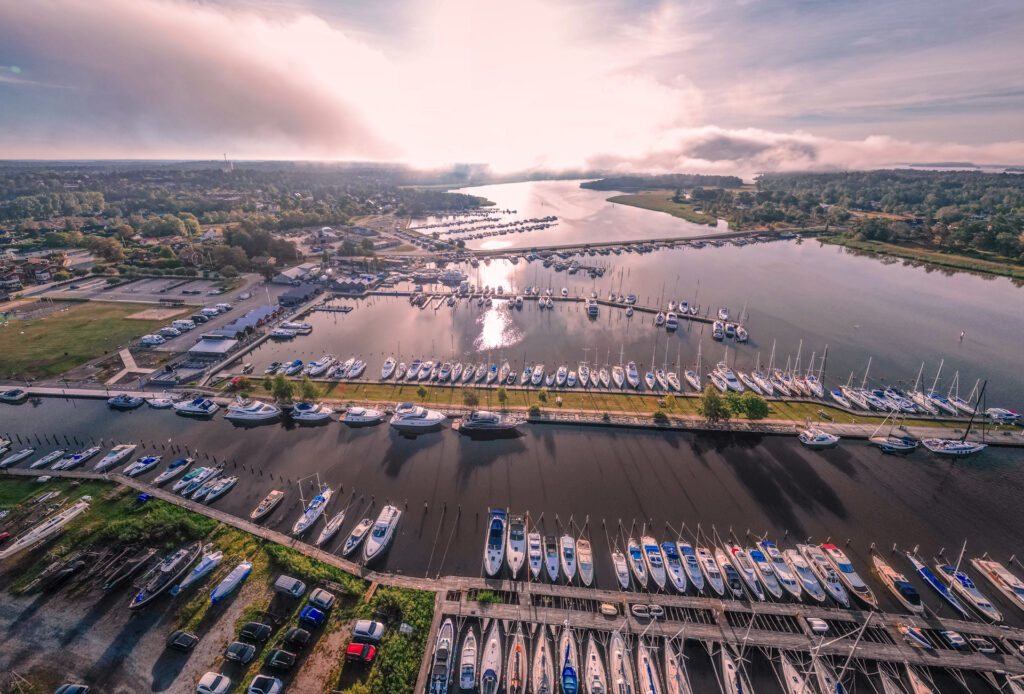 Trosa Sodermanland Sweden marina drone shot sailboats