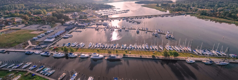Trosa Sodermanland Sweden marina drone shot sailboats