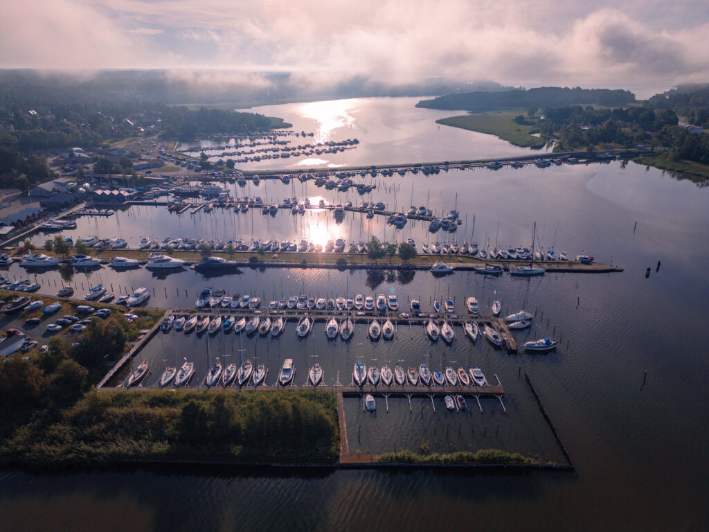 Trosa-Sodermanland-Sweden-marina-drone-shot-sunrise