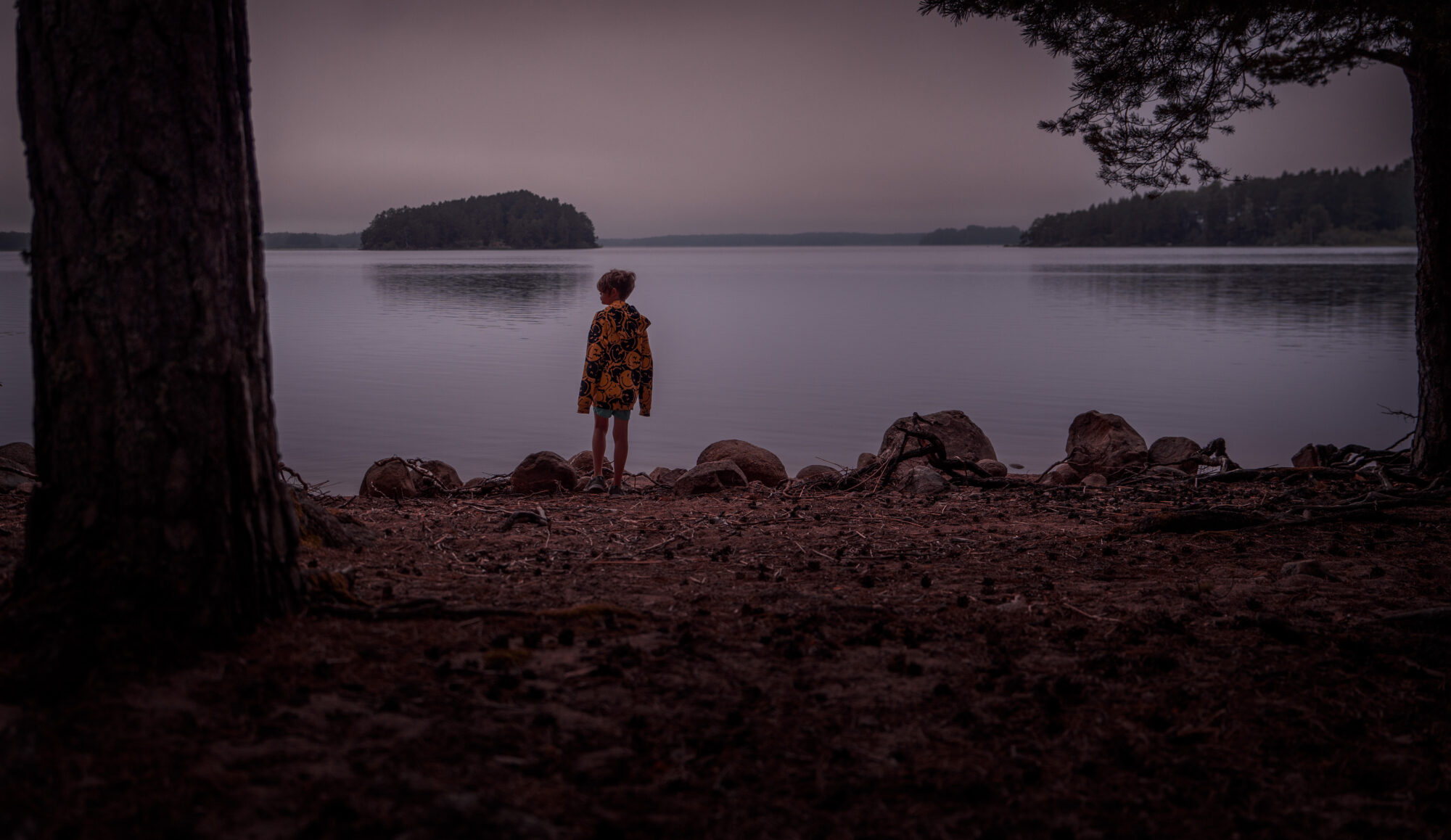 Farnebofjarden-National-Park-Family-hike-camping-kayak-sandon-morning-kid-looking-out-scale