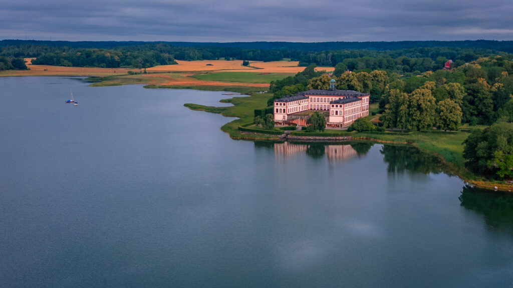 Tullgarn-Slott-Castle-Sodermanland-Swedan-drone-shot-from-ocean