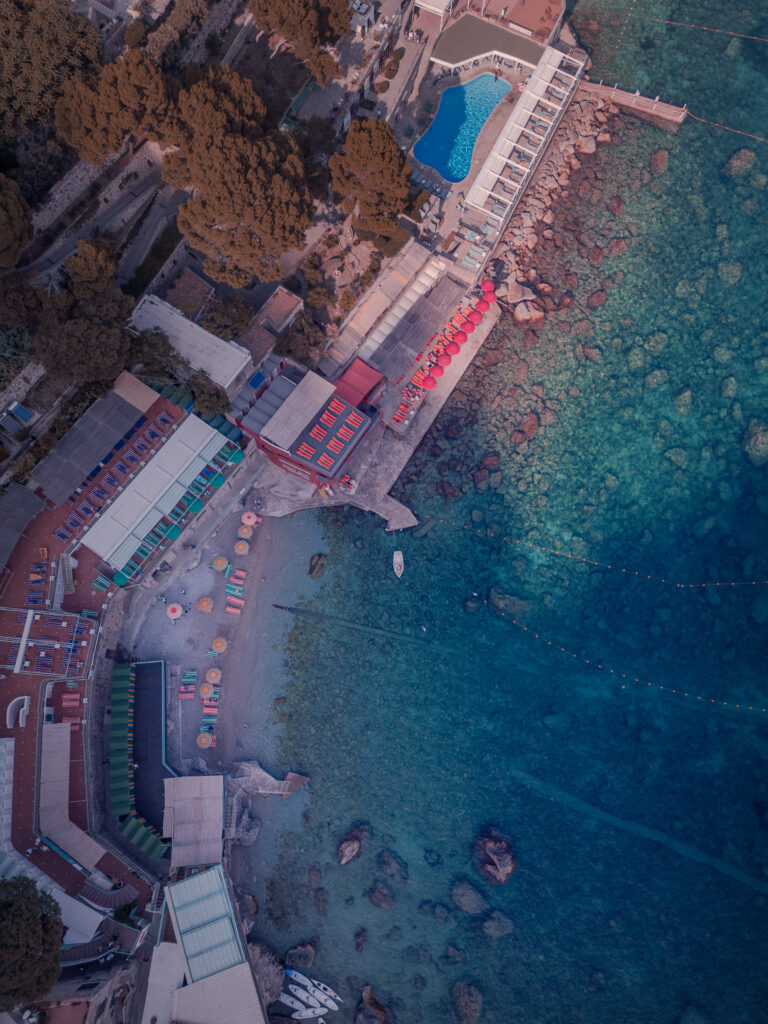 Spiaggia-di-Marina-Piccola-beach-drone-view-Bagni-Internazionali-Capri