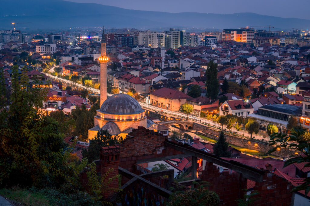 Sinan Pasha Mosque at night from Prizren Fortress - Prizren Kosovo - Photography Road Trip in the Balkans