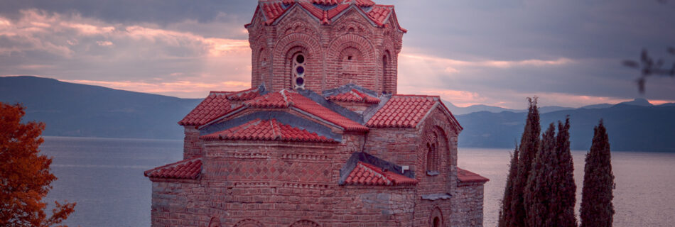 Church of St. John at Kaneo Sunset - drone travel photography