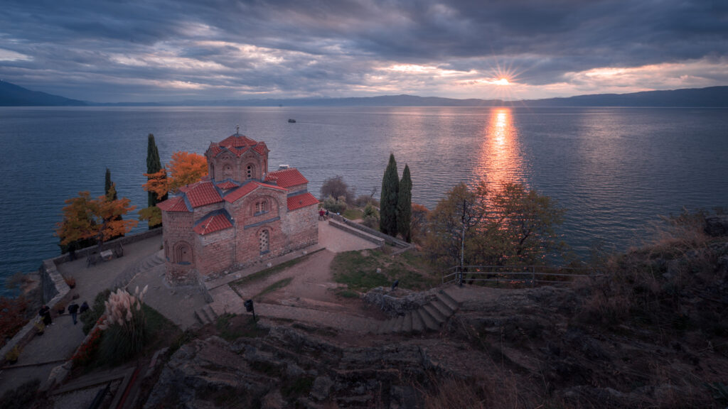 Church of St. John at Kaneo Sunset - drone travel photography