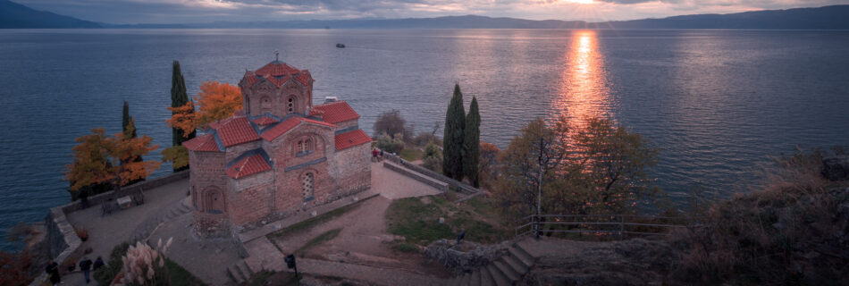 Church of St. John at Kaneo Sunset - drone travel photography