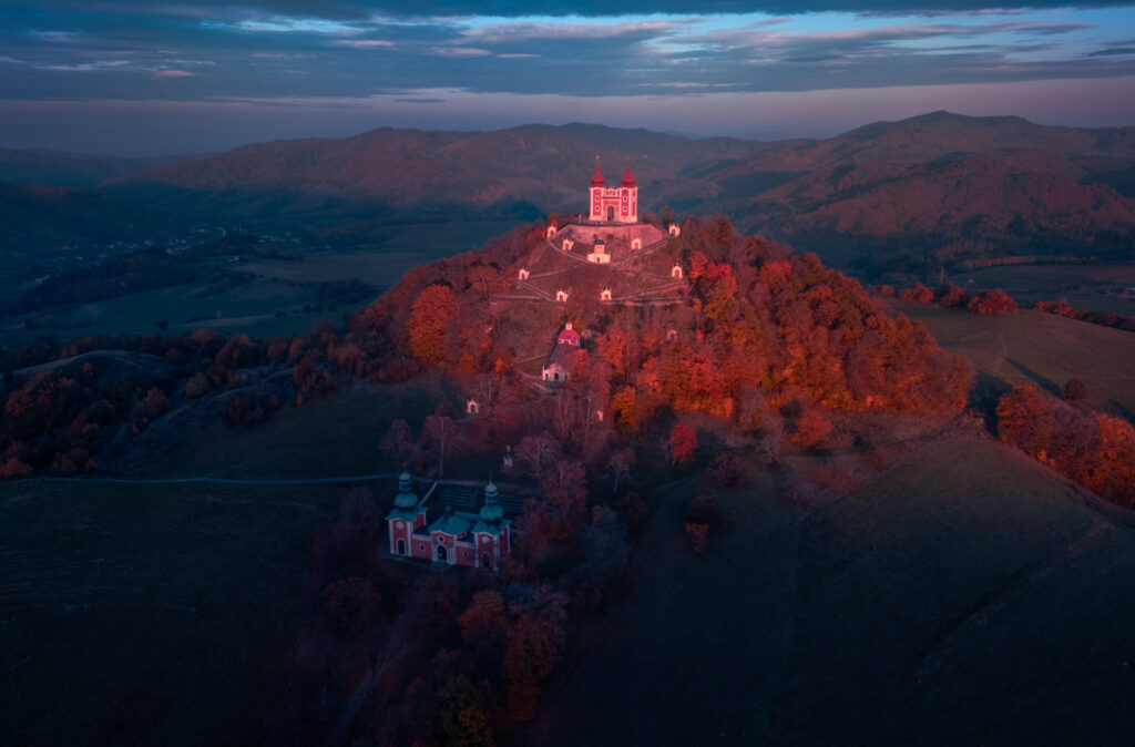 Last Light of Day - Kalvária Banská Štiavnica Slovakia Drone Shot