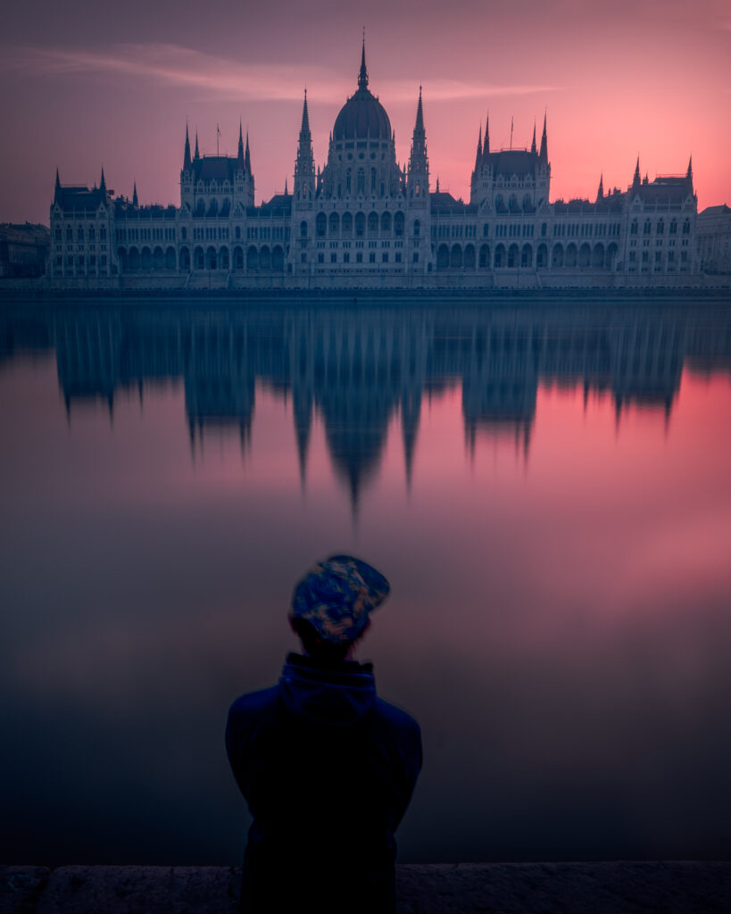 Hungarian Parliament Building Sunrise with Danube reflection