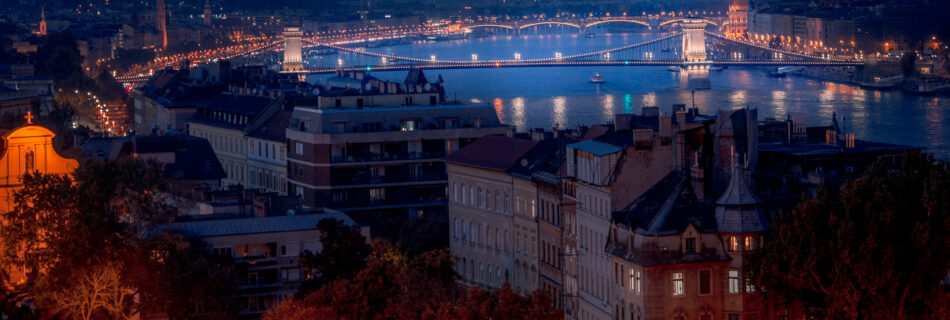 Gellert Hill Citadella Blue Hour View of Chain Bridge and Parliament Building