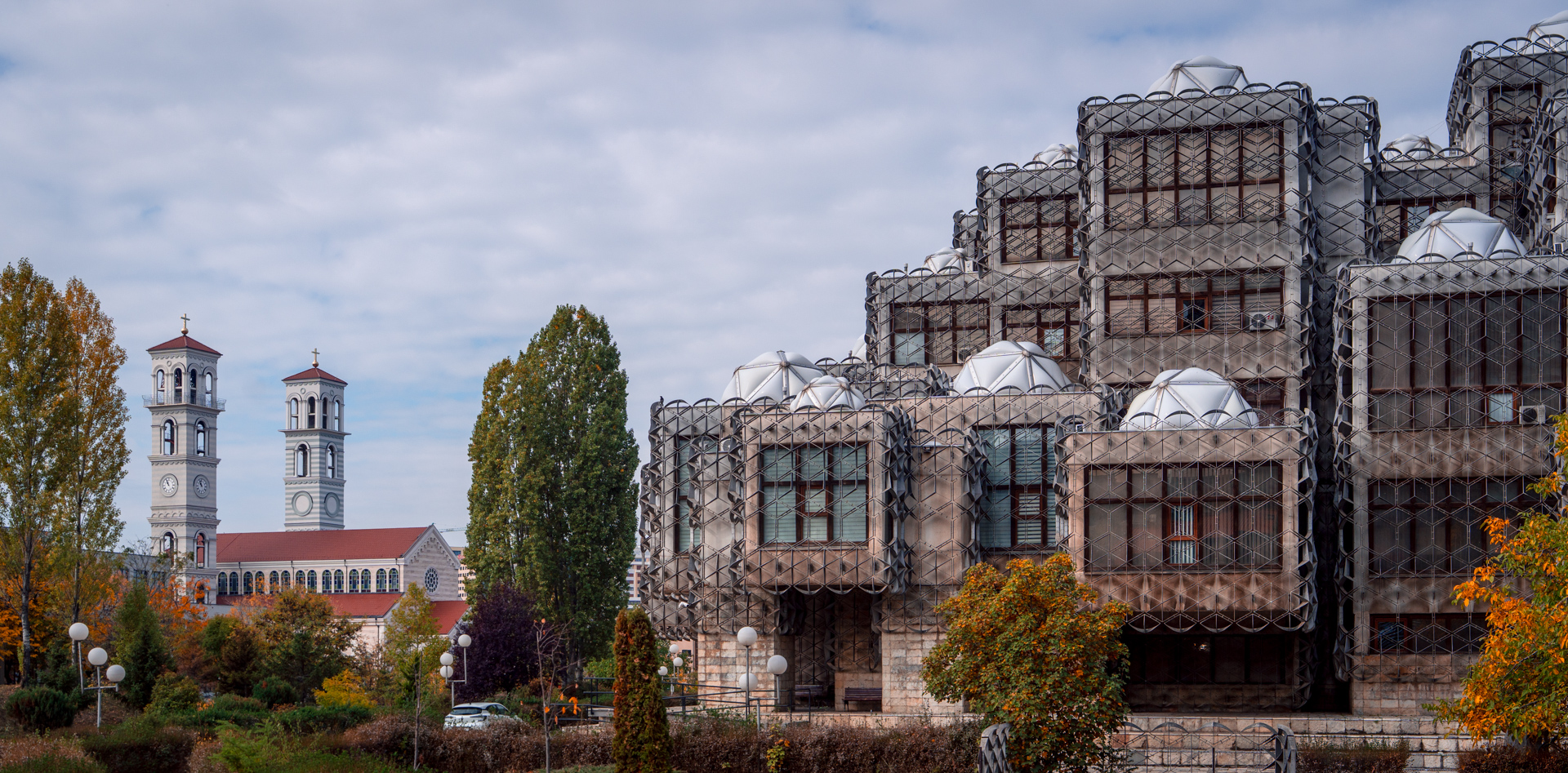 Pristina National Library of Kosovo and Mother Teresa Cathedral Kosovo