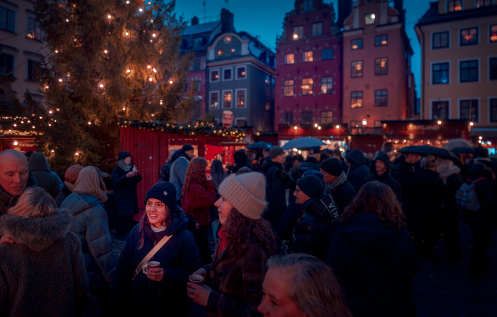 Christmas Market Stockholm Gamla Stan Stortorget - Crowd in front of Christmas Tree