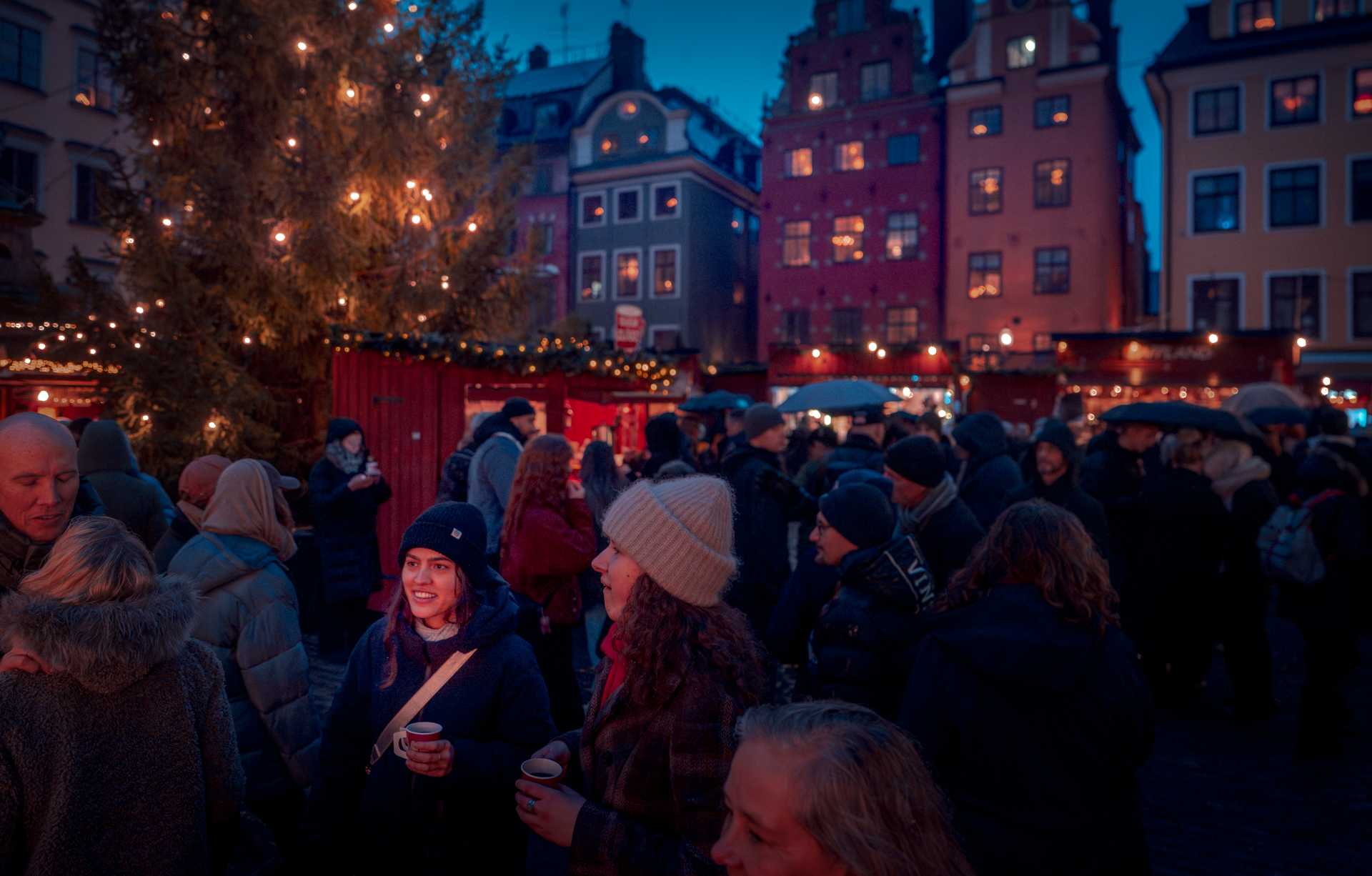 Christmas Market Stockholm Gamla Stan Stortorget - Crowd in front of Christmas Tree