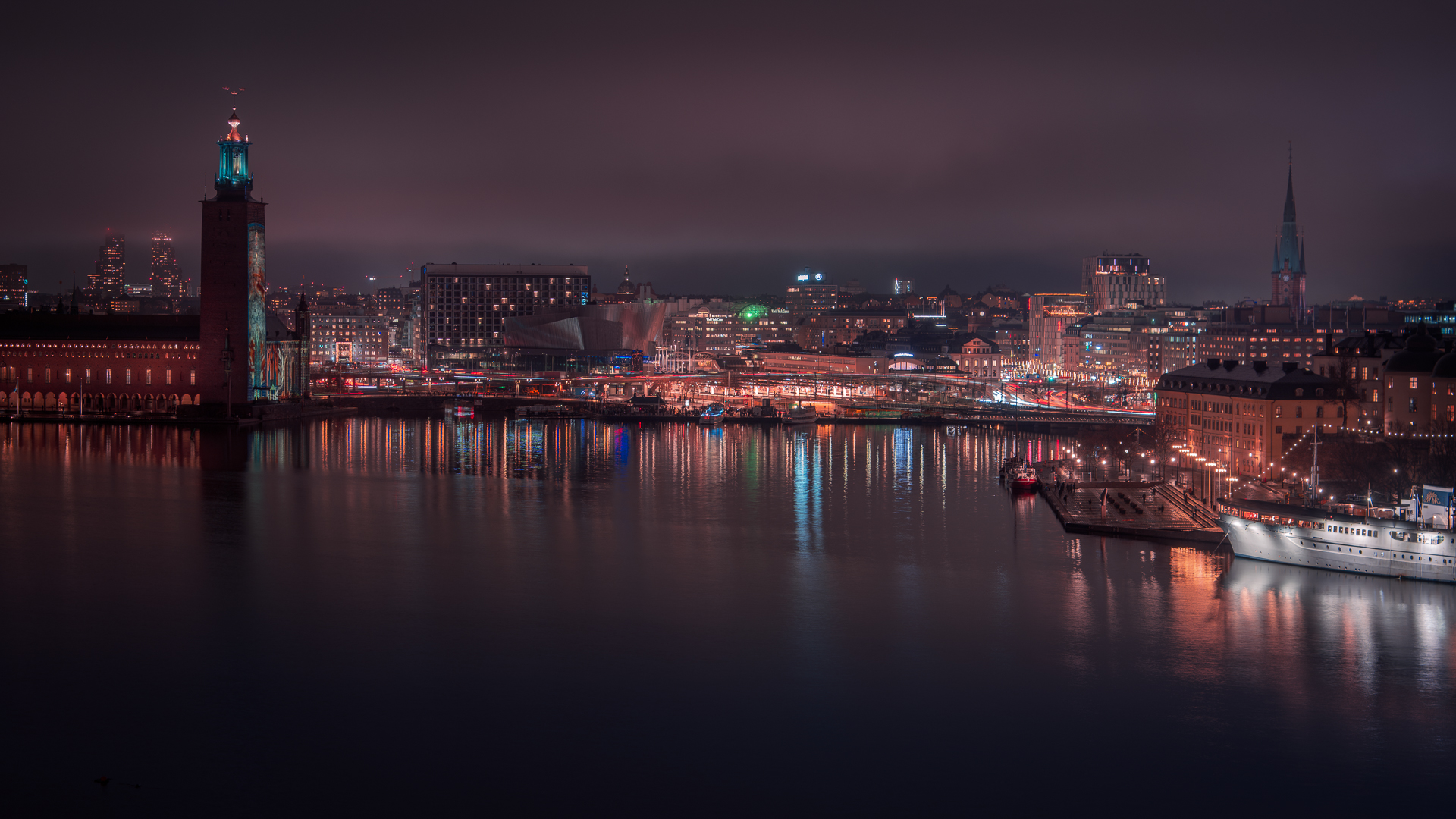 Stockholms Stadshus in Nobel Week Lights from Monteliusvägen Stockholm Sweden