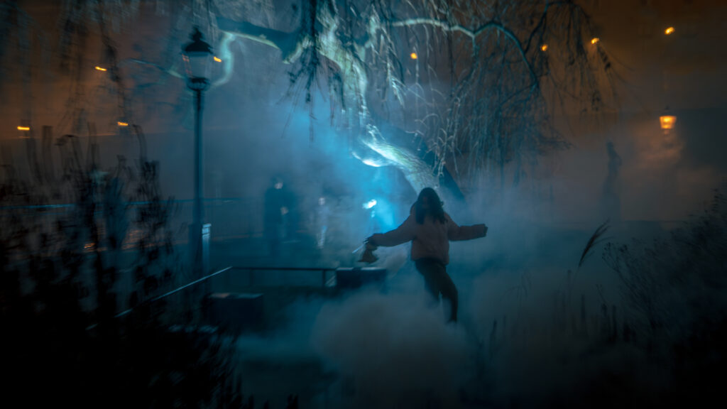Nobel Week Lights 2025 Stockholm - Divine Geometry - Girl Dancing in fog under old tree