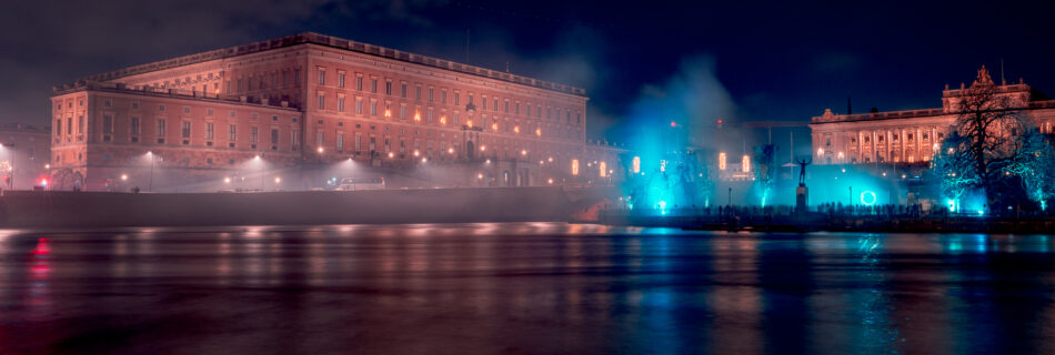 Nobel Week Lights 2025 Stockholm - Divine Geometry - Royal Castle and Blue Fog