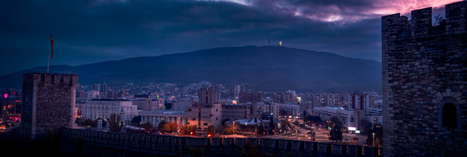 Skopje Fortress Kale Skyline Sunset View North Macedonia