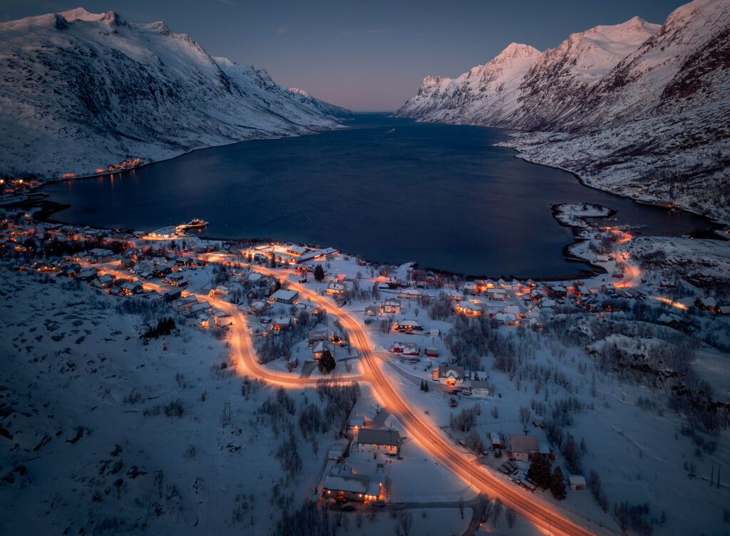 Ersfjord Viewpoint Kvalöya near Tromsö - Mountain View Drone Shot