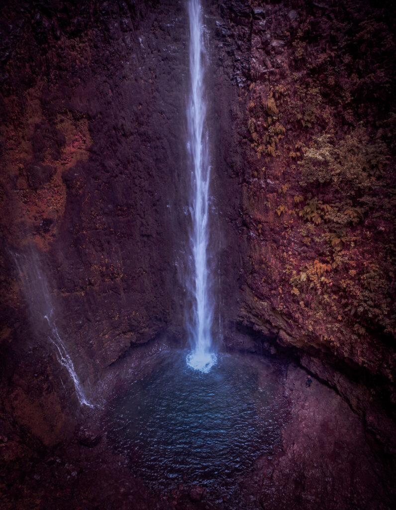 Levada do Caldeirão Verde hike PR9 on Madeira Island - Huge Waterfalls Falls down into Pool - Drone Shot