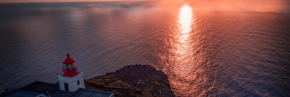 Miradouro Farol Da Ponta Do Pargo Viewpoint Sunset - LIghthous and Parking at Sunset - Drone Shot