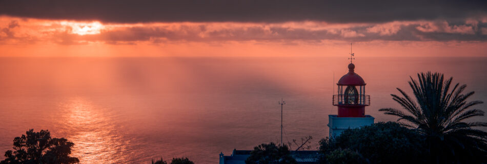 Miradouro Farol Da Ponta Do Pargo Viewpoint Sunset - Lighthouse at Magical Sunset - Drone Shot