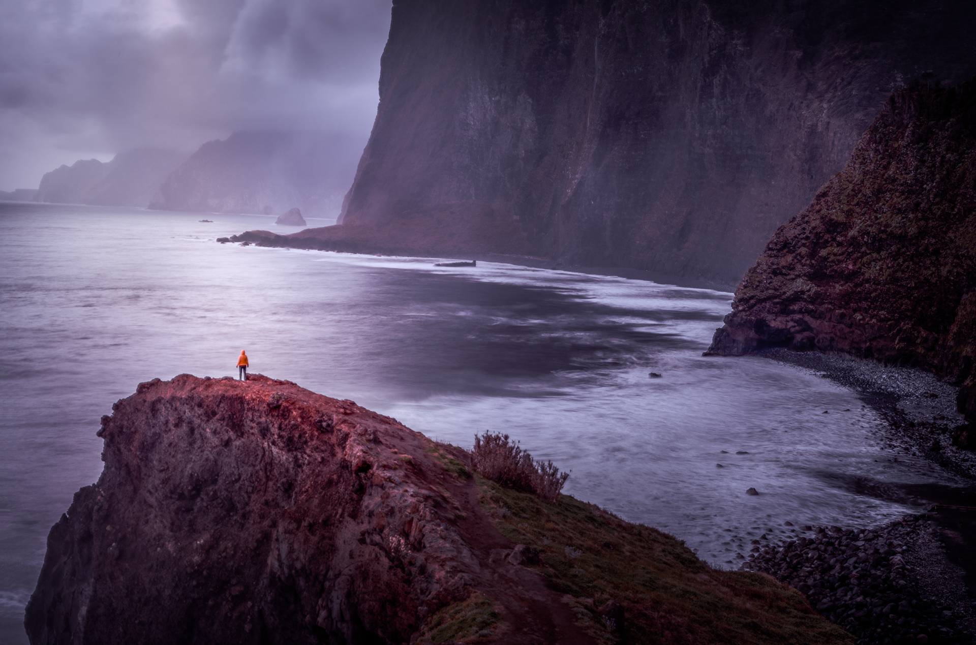 Miradouro do Guindaste Viewpoint Madeira - Moody Shot of Lonley Traveller