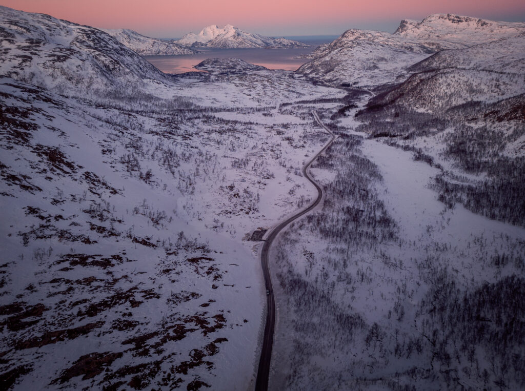 Skulsfjord Viewpoint Kvalöya near Tromsö - Mountain Drone Shot