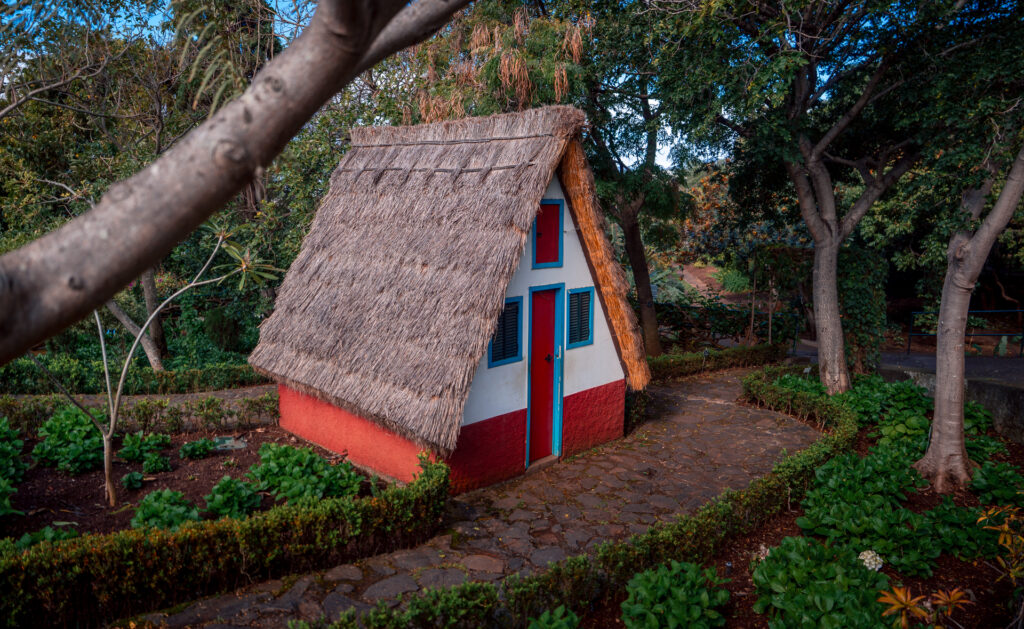 Traditional Santana House in Funchal Botanical Garden Madeira Portugal