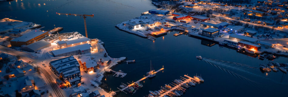 Whale Safari at Skjervöy Harbour near Tromsö - Morning Drone Shot
