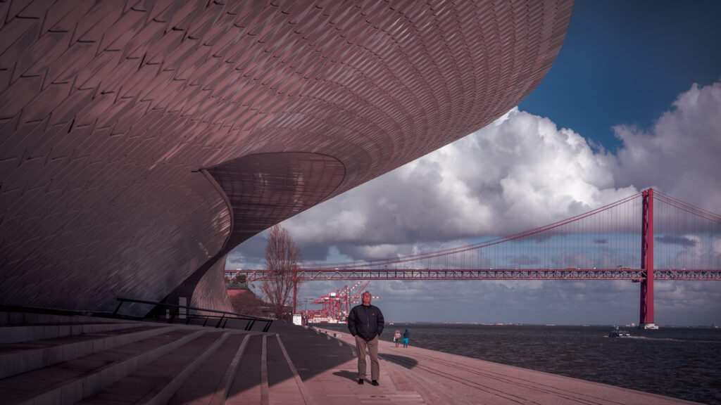 25 April Bridge and MAAT - Man in Awe - Lisbon Portugal