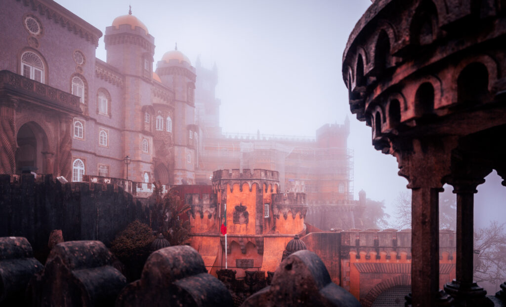 Gate and Towers in Rain - Park and National Palace of Pena - Sintra - Lisboa - Portugal
