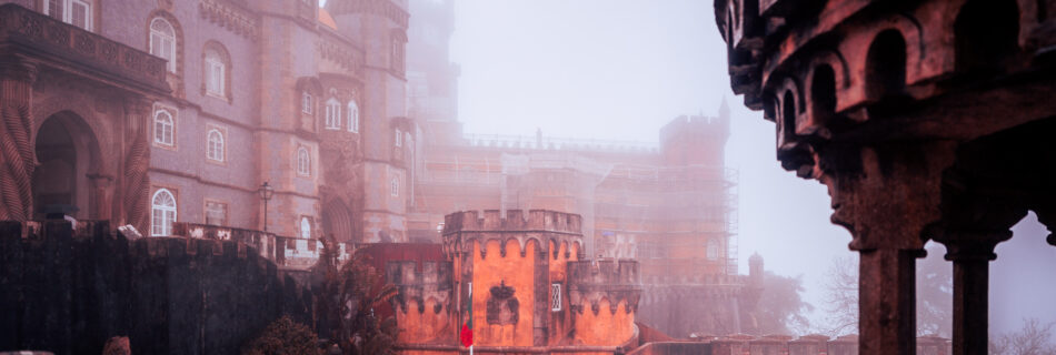 Gate and Towers in Rain - Park and National Palace of Pena - Sintra - Lisboa - Portugal