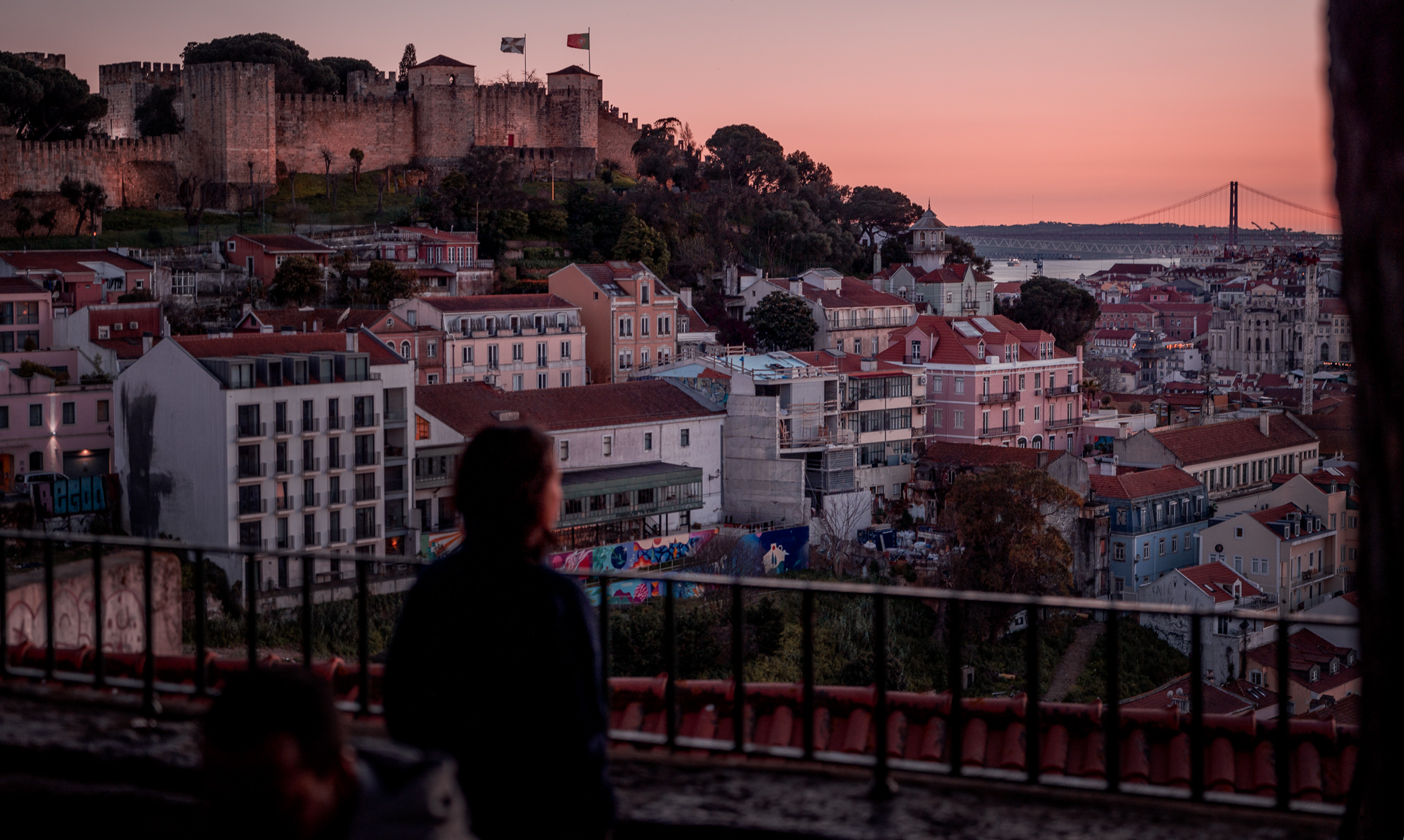 Miradouro da Graça - Best Sunset Viewpoint in Lisboa Portugal - View of São Jorge Castle