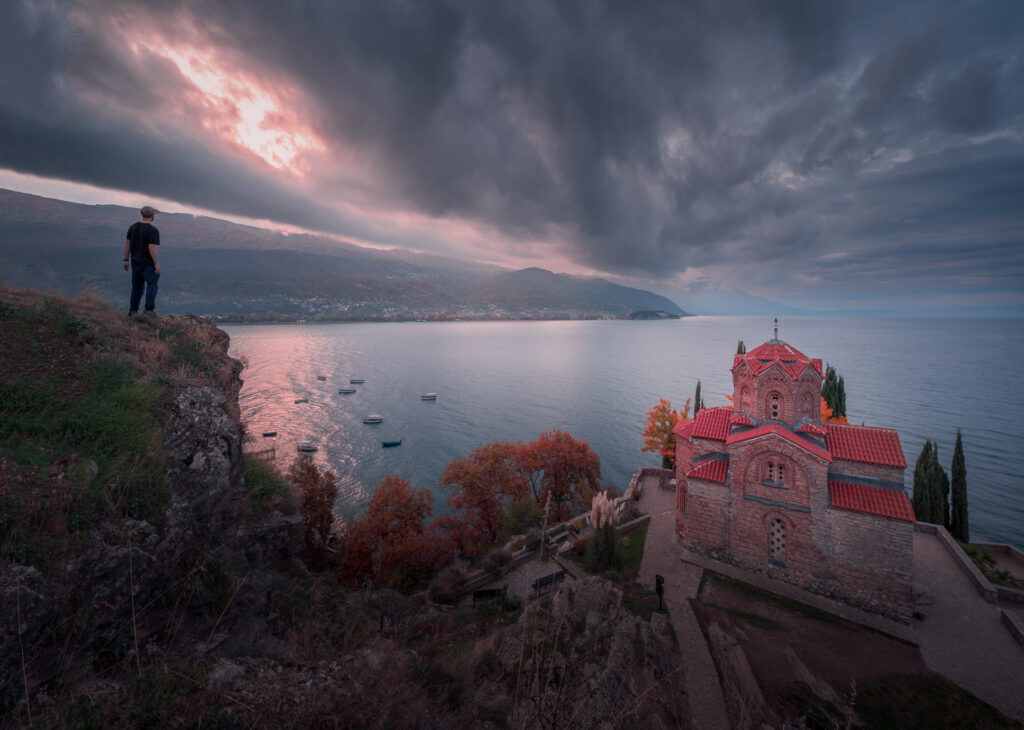 Alone at Sunrise at St. John at Kaneo Church - Ohrid Old Town - North Macedonia - Balkan Photography Roadtrip