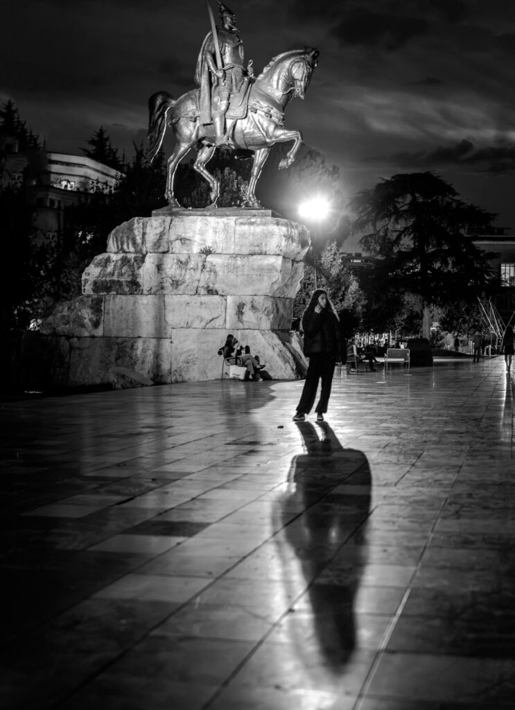 Bachelors Mosque at Night with Girls cat and dog - Berat City in Albania - Balkan Photography Roadtrip