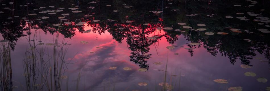 Sunset Lake Reflection at Stora Idgölen - Ancient old-growth forest - Norra Kvill National Park - Småland Sweden