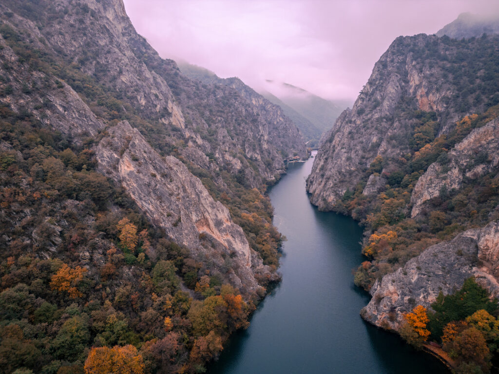 Winding River at Matka Canyon Trail - Drone Shot - National Park - North Macedonia - Photography Road Trip in the Balkans